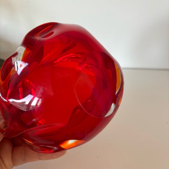 Murano Art Glass Hand Blown Sommerso Basket Joined Handles Submerged Ruby Red - Picture 8 of 8